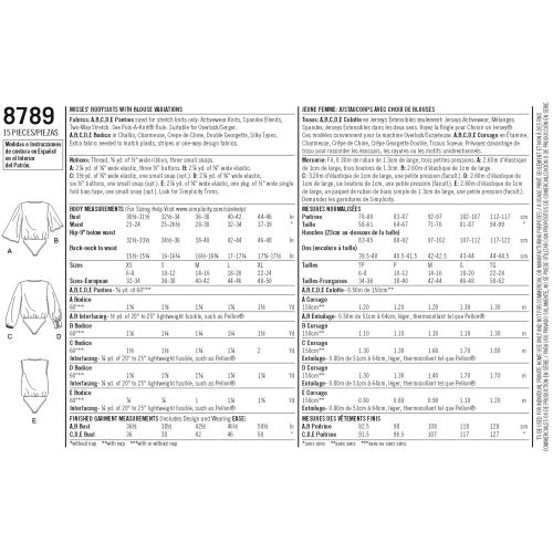 Naiste Body-kostüümid, suurused: A (XS-S-M-L-XL), Simplicity Pattern #8789 