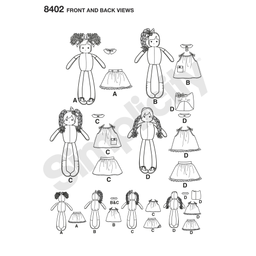 60cm täidistopitavad nukud riietega, Simplicity Pattern # 8402 