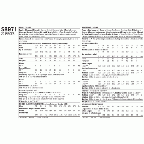 Naiste fantaasia-kostüüm, Simplicity Pattern #S8971 