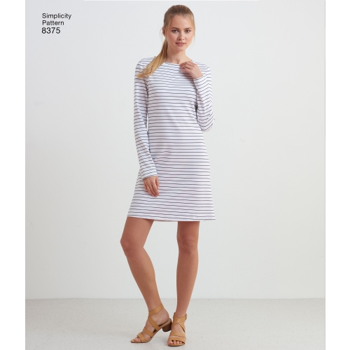Naiste trikookleit, topp mitmesuguste lõigetega disainihäkiks, suurused: A (XXS-XS-S-M-L-XL-XXL), Simplicity Pattern #8375 