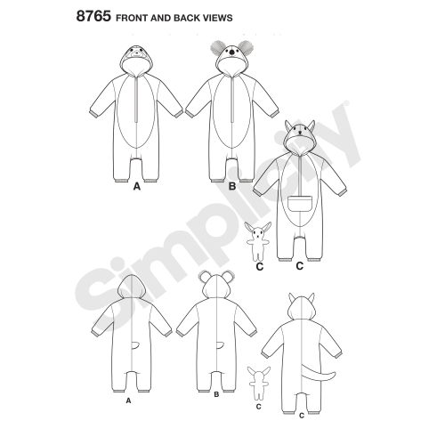 Mudilaste kostüümid, suurused: A (1/2-1-2-3-4), Simplicity Pattern #8765 