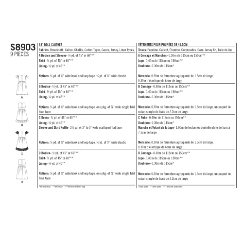 45cm pikkuse nuku riided, Simplicity Pattern #S8903 