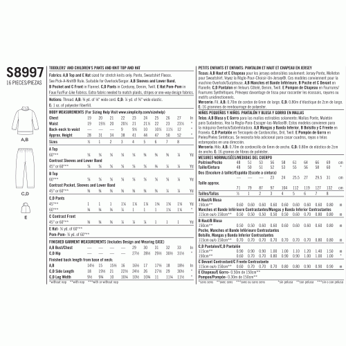 Mudilaste ja laste püksid, trikootopp ja müts, Simplicity Pattern #S8997 