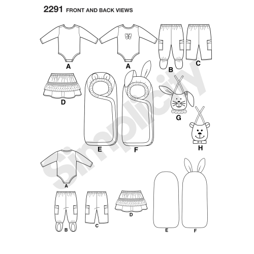 Väikelaste riietus, suurused: A (XXS-XS-S-M-L), Simplicity Pattern #2291 