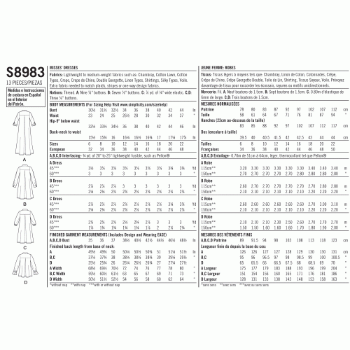 Naiste kleidid käise variatsioonidega, Simplicity Pattern #S8983 