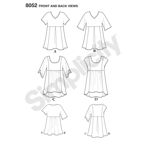 Naiste Seda-on-kerge-õmmelda topid, suurused: A (XXS-XS-S-M-L-XL-XXL), Simplicity Pattern #8052 