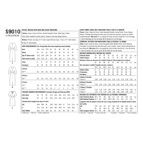Naiste kleidid pikkusvariatsioonidega, Simplicity Pattern #S9010 