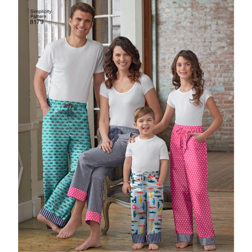 Laste, teismeliste ja täiskasvanute salongi püksid, suurused: A (XS - L / XS - XL), Simplicity Pattern #8179 