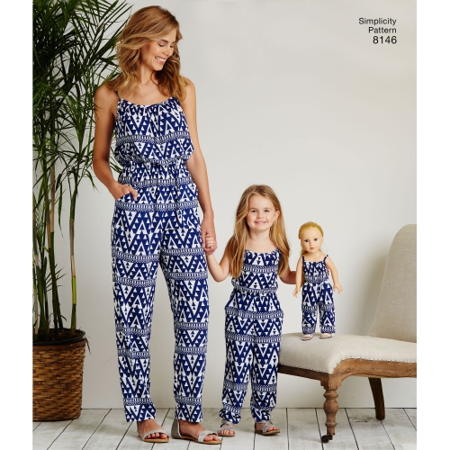 Samasugune lõige: naiste, laste ja 45cm pikkuse nukule, suurused: A (3 - 8 /XS-XL), Simplicity Pattern #8146 
