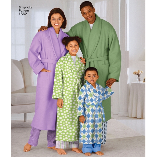 Laste, teismeliste ja täiskasvanute hommikumantel ja vöö, suurused: A (XS - L / XS - XL), Simplicity Pattern #1562 