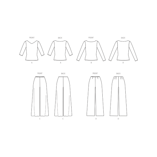 Lõikekomplekt BUTTERICK B6966 MISSES` KNIT TOPS AND PANTS 