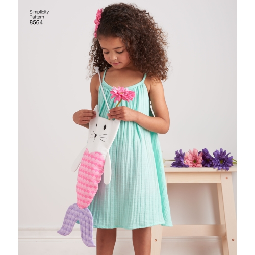 Laste kleit, topp, shortsid ja kott, suurused: A (3-4-5-6-7-8), Simplicity Pattern #8564 