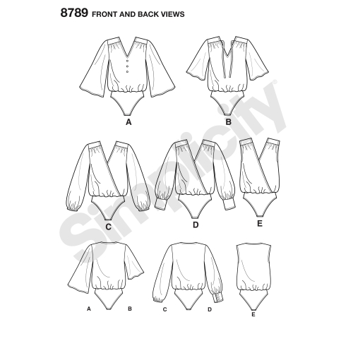 Naiste Body-kostüümid, suurused: A (XS-S-M-L-XL), Simplicity Pattern #8789 