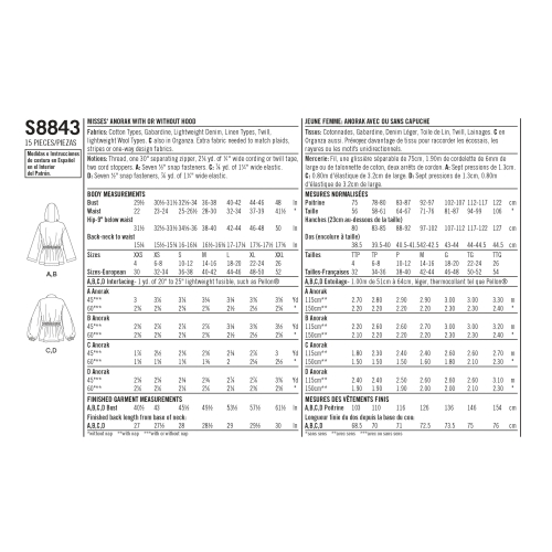 Naiste anorak jakk, Simplicity Pattern #S8843 