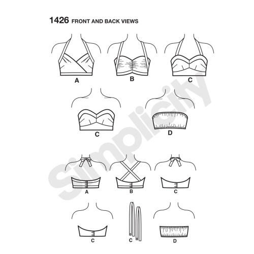 Naiste vintage 1950`ndate Bra topid, Simplicity Pattern #1426 