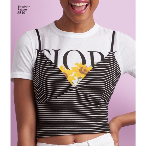 Naiste rinnahoidja-topid, suurused: A (XXS-XS-S-M-L-XL-XXL), Simplicity Pattern # 8549 