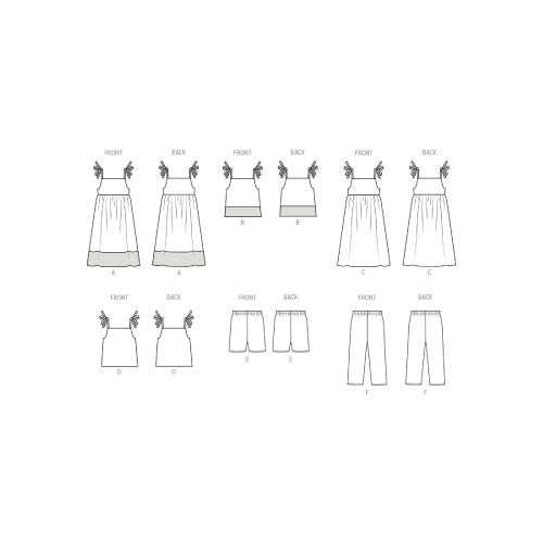 Lõikekomplekt BUTTERICK B6952 CHILDREN`S DRESSES, TOPS, SHORTS AND PANTS, Sizes: A (3-4-5-6-7-8), B6952A 