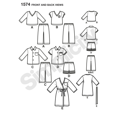 Väikelaste salongiriided, suurused: A (1/2-1-2-3-4), Simplicity Pattern #1574 