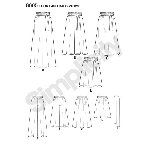 Naiste seelik ja püksid, suurused: A (XS-S-M-L-XL), Simplicity Pattern # 8605 