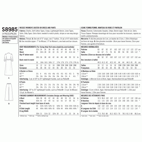 Naiste ja Petite-naiste Mimi G Style spordiriided, Simplicity Pattern #S8985 