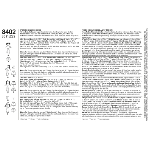 60cm täidistopitavad nukud riietega, Simplicity Pattern # 8402 