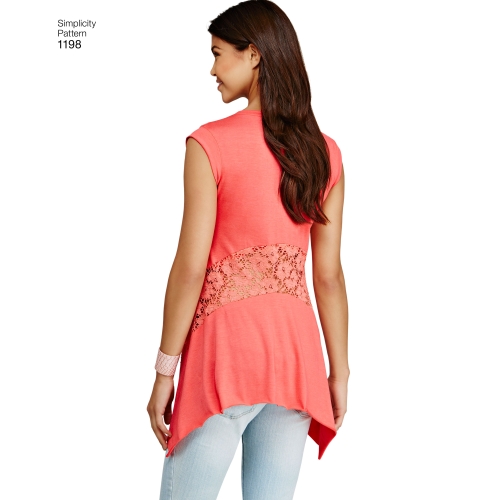 Naiste trikoo-topid kahes stiilis, suurused: A (XXS-XS-S-M-L-XL-XXL), Simplicity Pattern #1198 