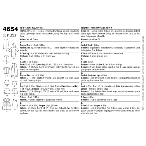 46 cm pikkuse nuku riided, Simplicity Pattern #4654 