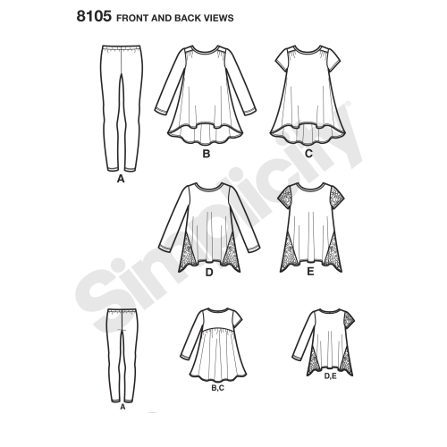 Laste ja tüdrukute trikoo tuunikas ja retuusid, Simplicity Pattern #8105 
