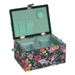 Fabric Covered Sewing Basket: Floral Garden: Teal, (d/w/h): 18.5 x 25.5 x 14.5 cm, Hobby Gift MRME.575 