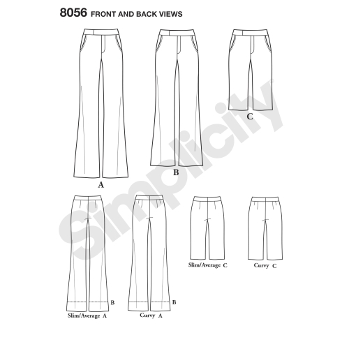 Imeliselt Istuv: naistele ja pluss-suuruses naiste alt laienevad püksid või shortsid, Simplicity Pattern #8056 