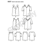 Naiste trikoo-topid piha ja varrukavariatsioonidega, suurused: A (XXS-XS-S-M-L-XL-XXL), Simplicity Pattern #8337 