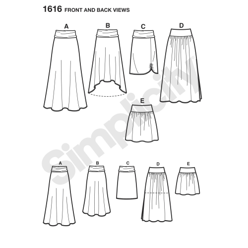 Naiste trikoo või kootud materjalist seelikud, Simplicity Pattern #1616 
