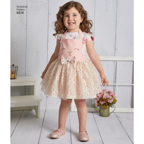 Mudilaste kleit ja põll Tutu, suurused: A (1 / 2-1-2-3-4), Simplicity Pattern # 8616 