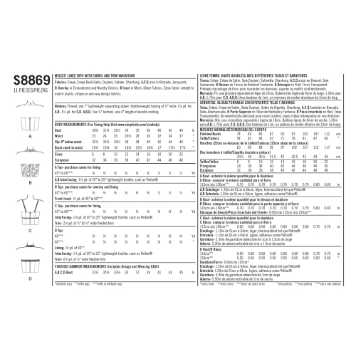 Naiste voodriga topid, Simplicity Pattern #S8869 