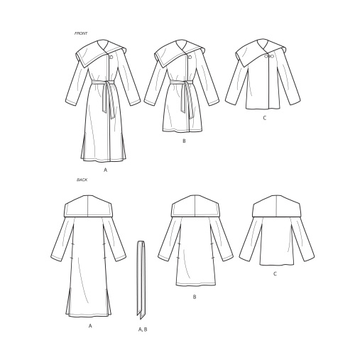 Naiste ja Petite-naiste vööga mantel, Simplicity Pattern #S9015 