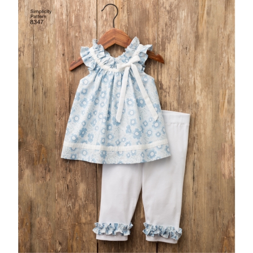 Mudilaste kleit, topp, trikoocaprid ja topitud jänkuga, suurused: A (1/2-1-2-3-4), Simplicity Pattern #8347 
