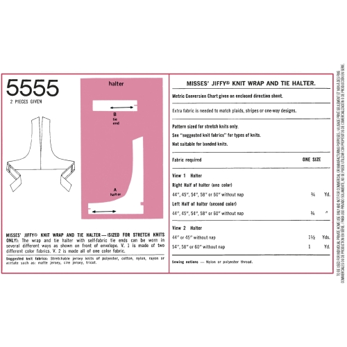 Naiste vintage Jiffy-trikoo hõlmik topp ja lehviga topp, Simplicity Pattern #5555 