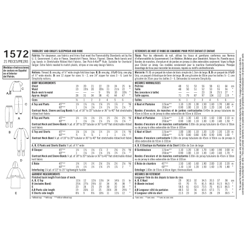 Väikelaste ja laste magamisriietus ja hommikumantel, Simplicity Pattern #1572 