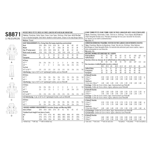 Naiste ja väikesekasvuliste Petite-naiste hõlmiklehviga kleit, Simplicity Pattern #S8871 