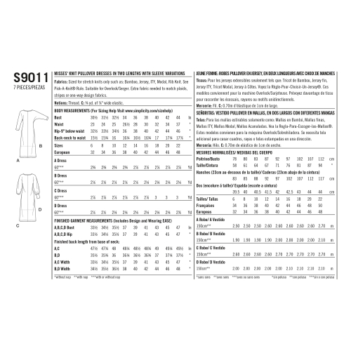 Naiste trikoo pullover-kleidid, Simplicity Pattern #S9011 