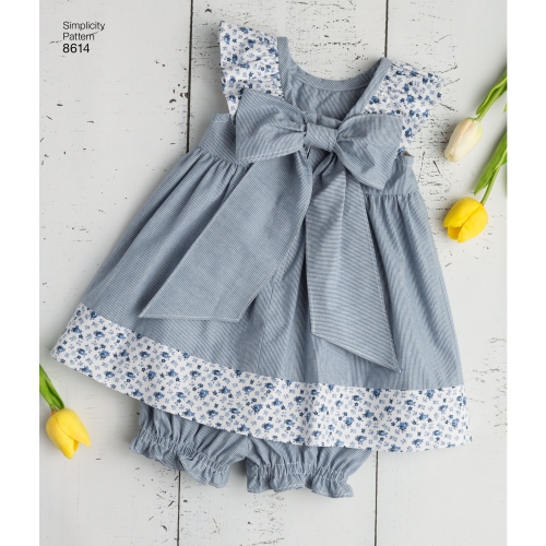 Beebide kleit, kombinesoon ja püksikud, suurused: A (XXS-XS-S-M-L), Simplicity Pattern #8614 
