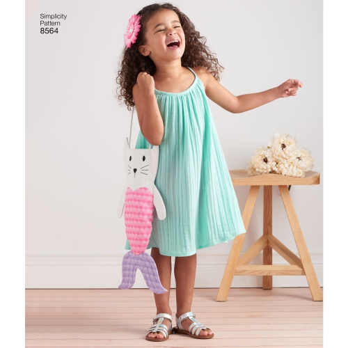 Laste kleit, topp, shortsid ja kott, suurused: A (3-4-5-6-7-8), Simplicity Pattern #8564 
