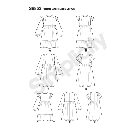 Laste ja tüdrukute kleit, Simplicity Pattern #S8853 
