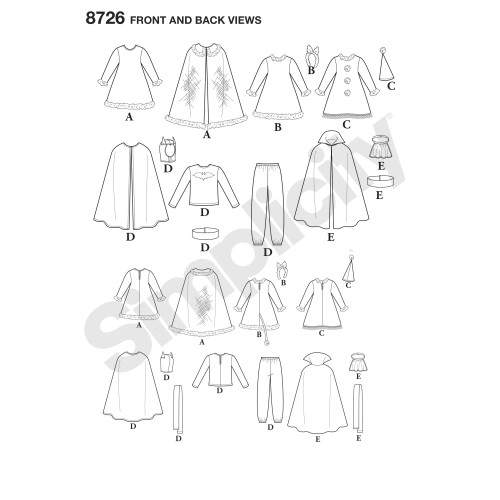 Lastekostüümid, suurused: A (3-4-5-6-7-8), Simplicity Pattern #8726 