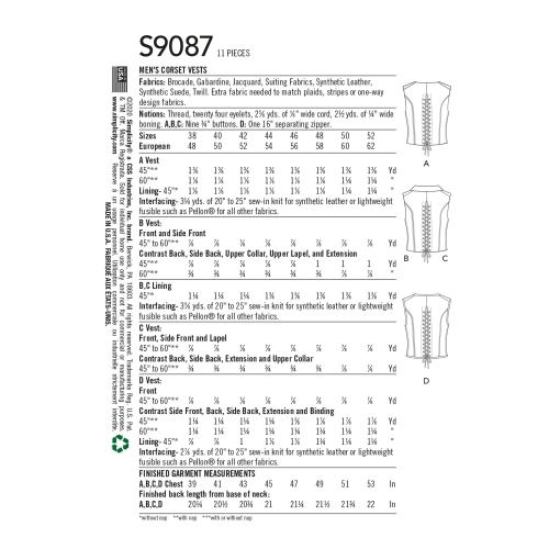 Meeste Steampunk korsett-vestid, Simplicity Pattern #S9087 