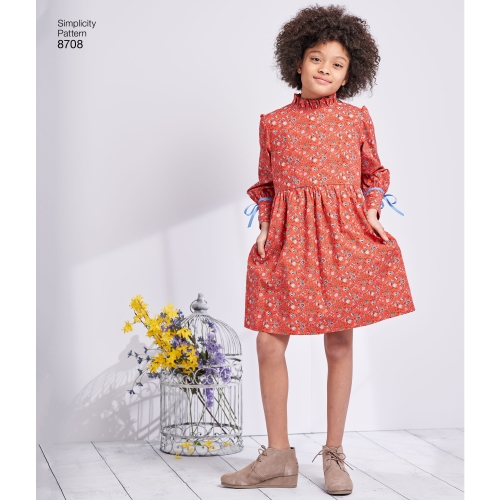 Laste ja tüdrukute kleit varruka variatsioonidega, Simplicity Pattern #8708 