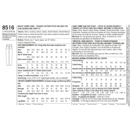 Neidude kitsad teksad Mimi G, Simplicity Pattern # 8516 