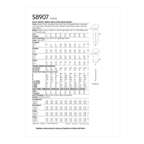 Naiste kombinesoon, kleidid, ja vöö, Simplicity Pattern #S8907 