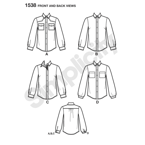 Naiste eest nööbitav särk, Simplicity Pattern #1538 
