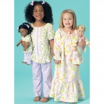Ompelukaava: Girls and 46 cm (18`) Dolls` Top, Gown and Pants, Kwik Sew K0213 